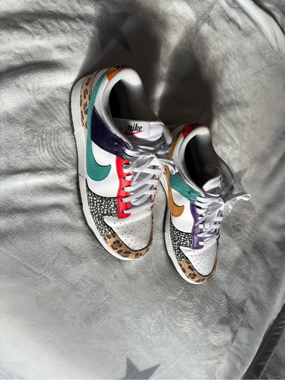 Nike White Teal Gold Purple Red Animal Print Low Top Sneakers